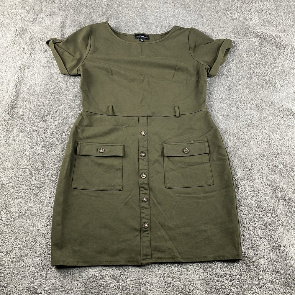 Fortune Ivy's Short Sleeve Dress Womens Medium Olive‎ Green